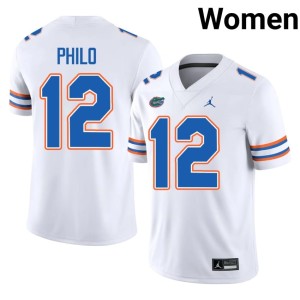 NCAA Women White #12 Aaron Philo UF Gators Jerseys 972083-407
