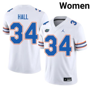 Football Women's Florida Gators White #34 Kaiden Hall Jersey 259192-347