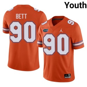 NCAA #90 UF Gators Youth Orange Brendan Bett Jersey 343442-323