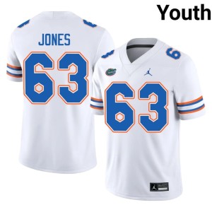 Embroidery Youth White #63 Florida Gators Caden Jones Jersey 225202-646